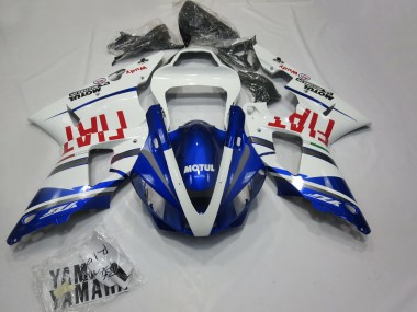 2000-2001 Yamaha R1 Motorcycle Fairings - White Blue Red Fiat Motul