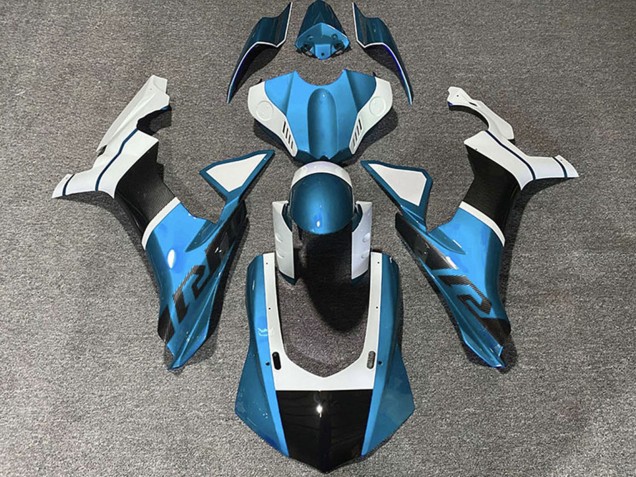 2015-2019 Yamaha R1 Motorcycle Fairings - Light Blue White Carbon Fiber Accents