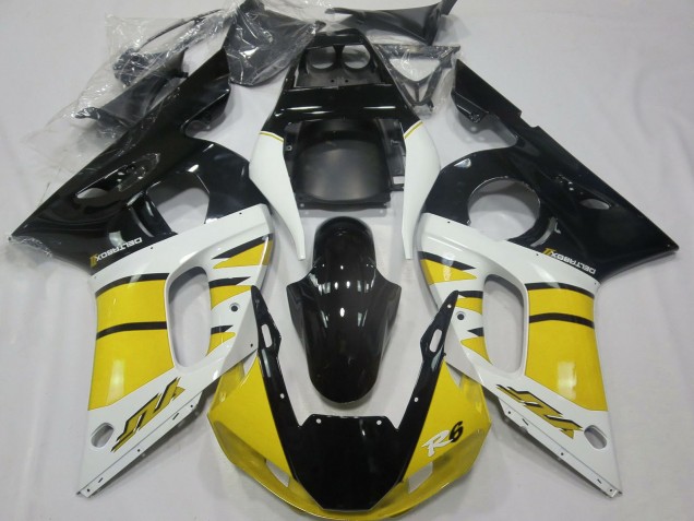 1998-2002 Yamaha R6 Motorcycle Fairings - Yellow White Glossy Black