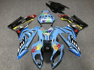 2009-2014 BMW S1000RR Motorcycle Fairings - Light Blue Black Shark Hands