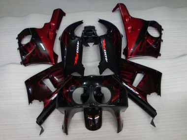 1990-1999 Honda CBR400RR NC29 Motorcycle Fairings - Glossy Black Red Flame