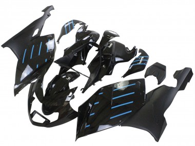 2005-2010 BMW K1200S Motorcycle Fairings - Glossy Black Matte Black Blue Lines