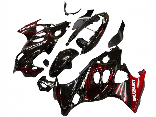 2004-2006 Suzuki GSX600F/GSX750F Motorcycle Fairings - Glossy Black Red Flame