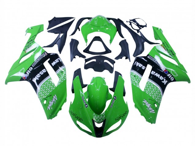 2007-2008 Kawasaki ZX6R Motorcycle Fairings - Green Black Ninja