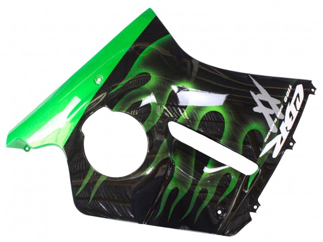 1996-2007 Honda CBR1100XX Blackbird Motorcycle Fairing - Glossy Black Green Flame