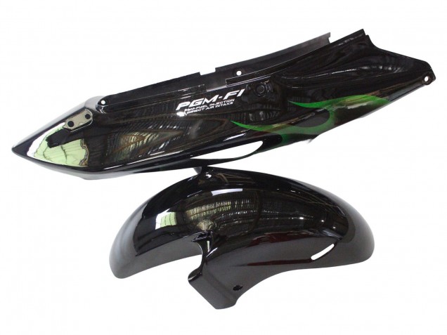 1996-2007 Honda CBR1100XX Blackbird Motorcycle Fairing - Glossy Black Green Flame