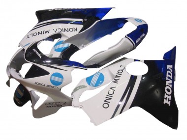 1999-2000 Honda CBR600 F4 Motorcycle Fairing - White Blue Glossy Black Konica Minolta