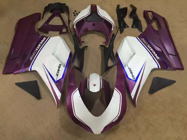 2007-2014 Ducati 848 Motorcycle Fairings - White Blue Purple Corse