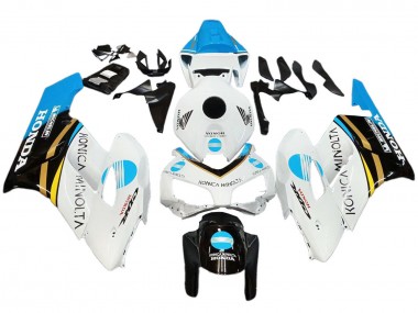 2004-2005 Honda CBR1000RR Motorcycle Fairings - White Light Blue Yellow Black Konica Minolta