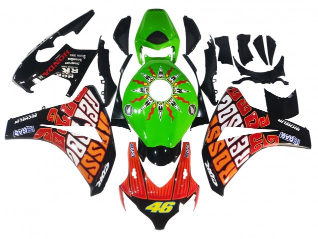 2008-2011 Honda CBR1000RR Motorcycle Fairings - Green Orange Glossy Black Rossi Michelin 46