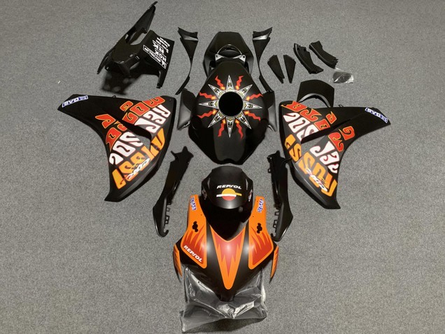 2008-2011 Honda CBR1000RR Motorcycle Fairings - Matte Black Orange Repsol Rossi