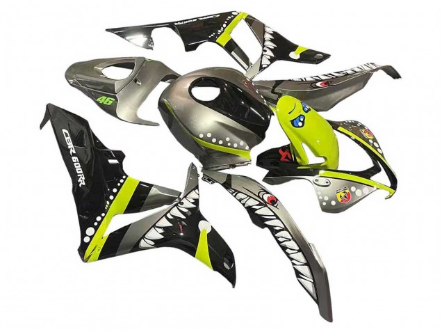 2007-2008 Honda CBR600RR Motorcycle Fairings - Grey Fluorescent Yellow Shark