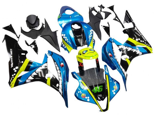 2007-2008 Honda CBR600RR Motorcycle Fairings - Green Yellow Glossy Black Shark 46
