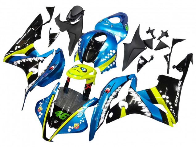 2007-2008 Honda CBR600RR Motorcycle Fairings - Green Yellow Glossy Black Shark 46