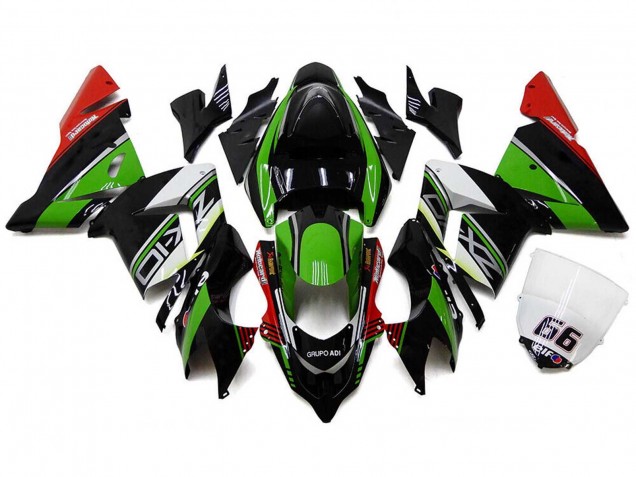 2004-2005 Kawasaki ZX10R Motorcycle Fairings - White Black Green Elf