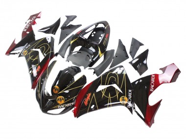 2006-2007 Kawasaki ZX10R Motorcycle Fairings - Black Red Gold BACARDI