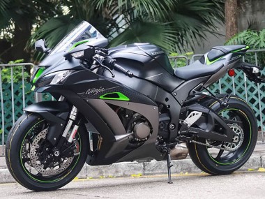 2011-2015 Kawasaki ZX10R Motorcycle Fairings - Matte Black Green White Honeycomb