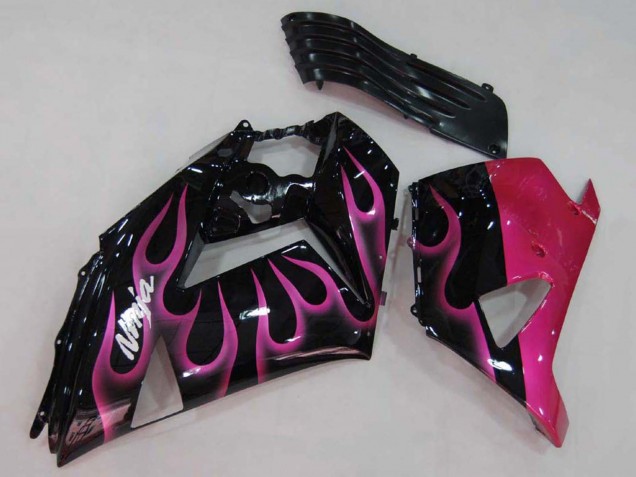 2006-2011 Kawasaki ZX14R ZZR1400 Motorcycle Fairings - Glossy Black Red Pink Flame