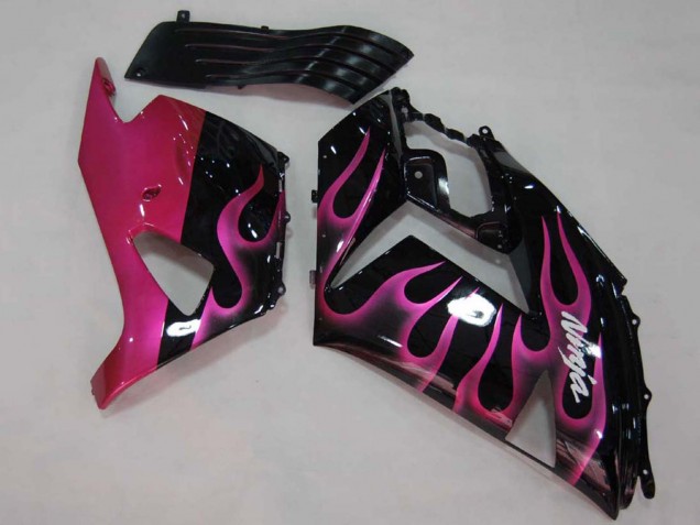 2006-2011 Kawasaki ZX14R ZZR1400 Motorcycle Fairings - Glossy Black Red Pink Flame