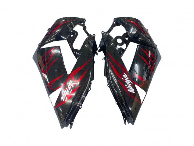 2006-2011 Kawasaki ZX14R ZZR1400 Motorcycle Fairing Kits - Glossy Black Red Flame