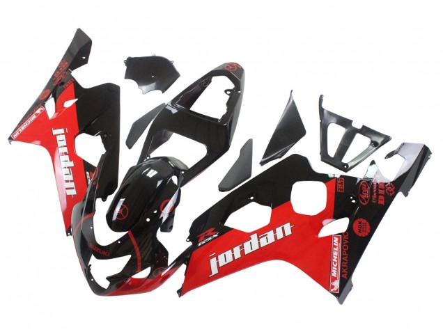 2004-2005 Suzuki GSXR 600 / GSXR 750 Motorcycle Fairings - Glossy Black Red Jordan Michelin