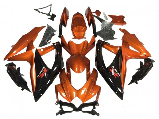 2008-2010 Suzuki GSXR 600 / GSXR 750 Motorcycle Fairing - Orange Glossy Black