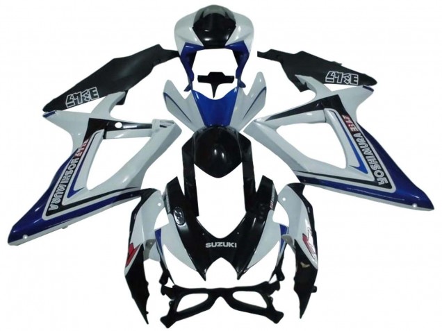 2008-2010 Suzuki GSXR 600 / GSXR 750 Motorcycle Fairings - White Blue Glossy Black Alstare