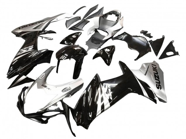 2011-2024 Suzuki GSXR 600 / GSXR 750 Motorcycle Fairing - Glossy Black Silver