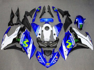2015-2018 Yamaha YZF R3/R25 Motorcycle Fairings - White Blue Green MoviStar Monster
