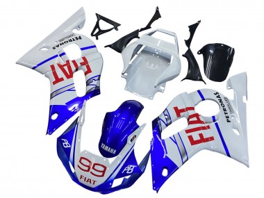 1998-2002 Yamaha YZF 600 R6 Motorcycle Fairings - White Blue Red Fiat 99