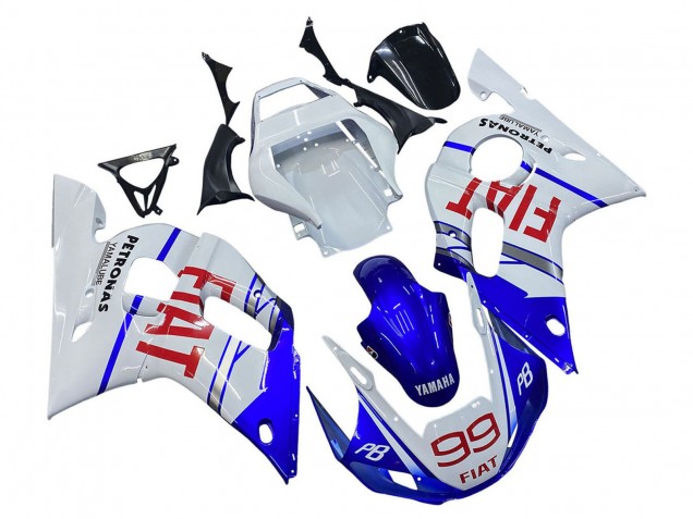 1998-2002 Yamaha YZF 600 R6 Motorcycle Fairings - White Blue Red Fiat 99
