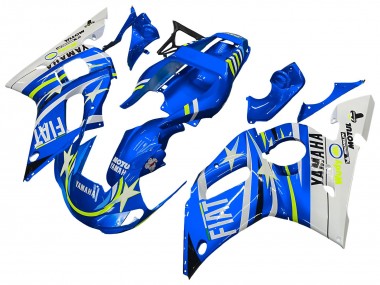 1998-2002 Yamaha YZF 600 R6 Motorcycle Fairings - White Blue Neon Yellow Fiat Motul Michelin