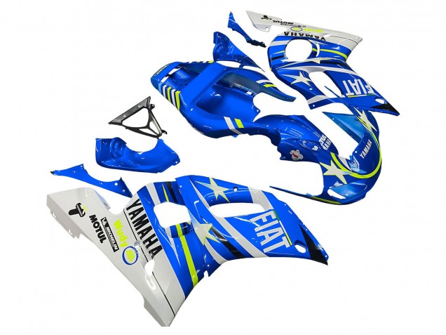 1998-2002 Yamaha YZF 600 R6 Motorcycle Fairings - White Blue Neon Yellow Fiat Motul Michelin