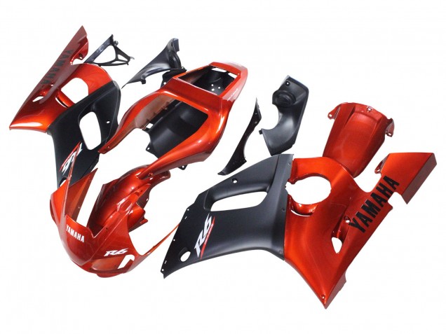 1998-2002 Yamaha YZF 600 R6 Motorcycle Fairings - Orange Matte Black
