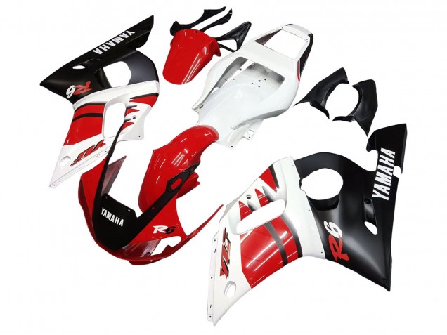 1998-2002 Yamaha YZF 600 R6 Motorcycle Fairings - White Red Glossy Black