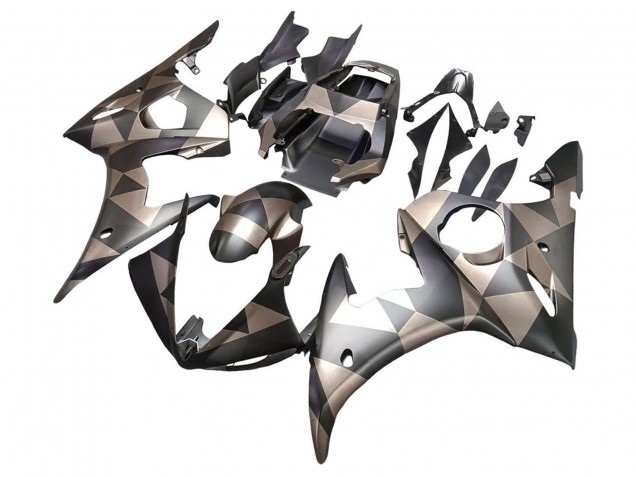 2003-2004 Yamaha YZF R6 Motorcycle Fairings - Grey Matte Black Geometric