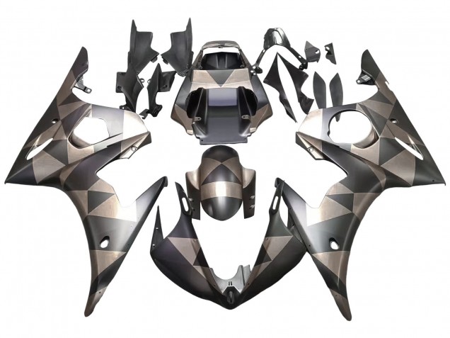 2003-2004 Yamaha YZF R6 Motorcycle Fairings - Grey Matte Black Geometric