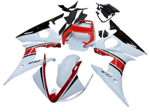 2003-2004 Yamaha YZF R6 Motorcycle Fairings - White Red Glossy Black