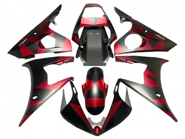 2005 Yamaha YZF 600 R6 Motorcycle Fairings - Matte Black Red Geometric
