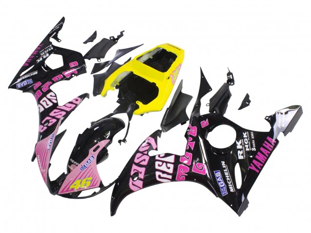 2005 Yamaha YZF 600 R6 Motorcycle Fairings - Black Pink Yellow Repsol 46