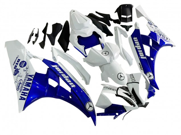 2006-2007 Yamaha YZF 600 R6 Motorcycle Fairings - White Blue Jordan