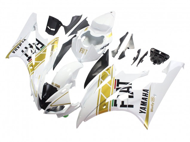 2006-2007 Yamaha YZF 600 R6 Motorcycle Fairings - White Gold Black Fiat