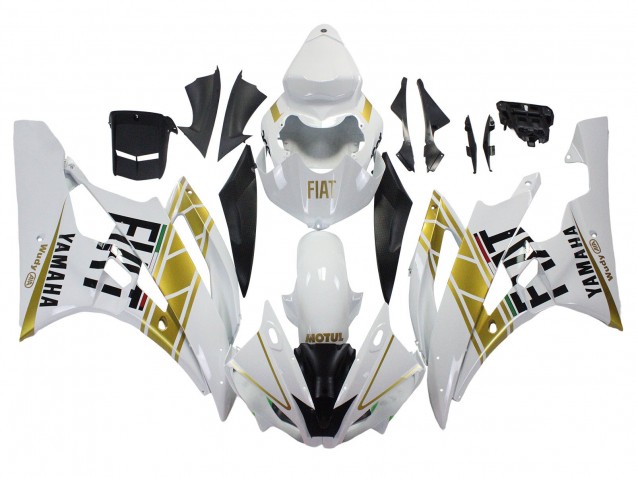 2006-2007 Yamaha YZF 600 R6 Motorcycle Fairings - White Gold Black Fiat