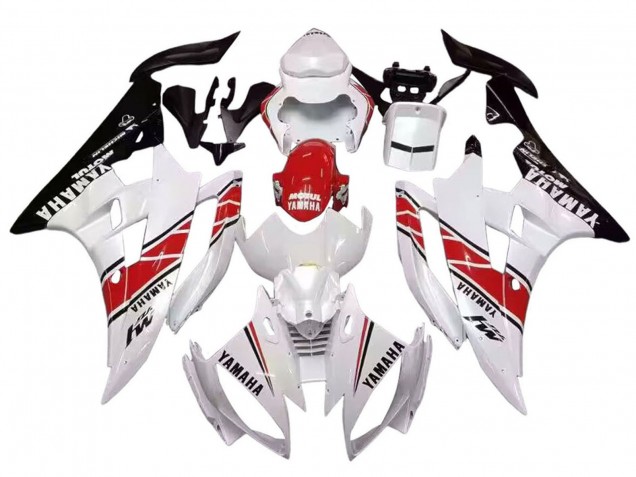 2006-2007 Yamaha YZF 600 R6 Motorcycle Fairings - White Red Black Motul