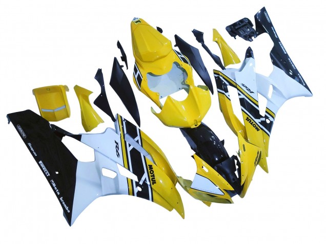 2006-2007 Yamaha YZF 600 R6 Motorcycle Fairings - Yellow White Glossy Black Motul