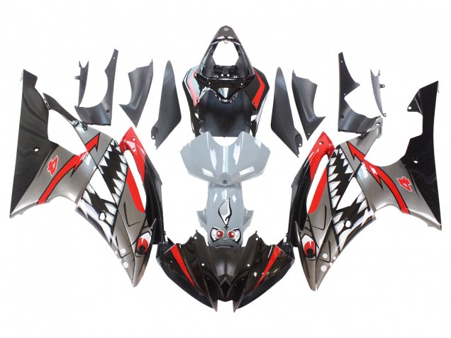 2008-2016 Yamaha YZF 600 R6 Motorcycle Fairings - Silver Black Red Shark 4