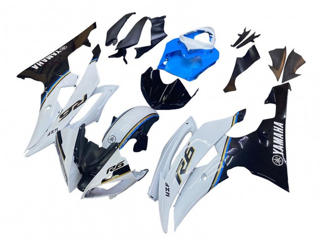 2008-2016 Yamaha YZF 600 R6 Motorcycle Fairing - White Blue Glossy Black