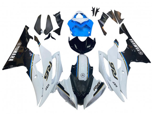 2008-2016 Yamaha YZF 600 R6 Motorcycle Fairing - White Blue Glossy Black
