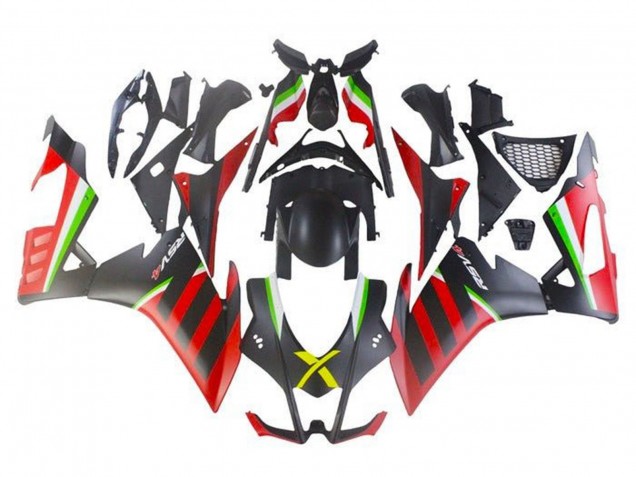 2009-2015 Aprilia RSV4 1000 Motorcycle Fairings - Matte Black Red Green Stripe