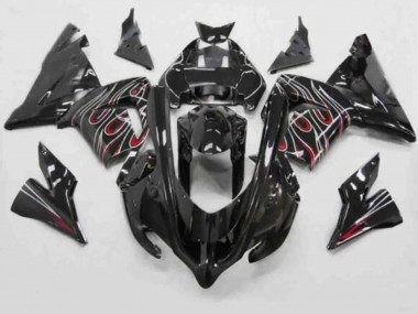 2004-2005 Kawasaki ZX10R Motorcycle Fairings - Black Red White Flame